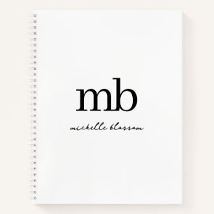 Modern Black White Trendy Script Initial Monogram Notebook