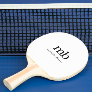 Modern Black White Trendy Script Initial Monogram Ping Pong Paddle