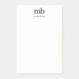 Modern Black White Trendy Script Initial Monogram Post-it Notes
