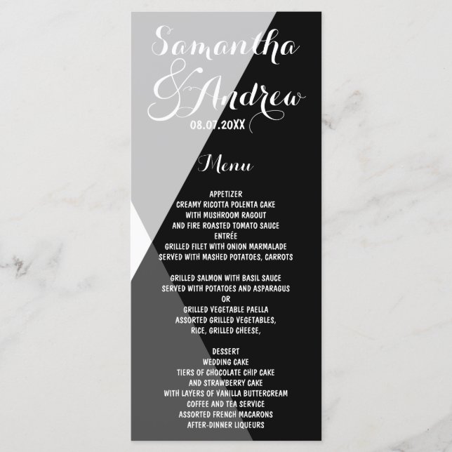 Modern black white triangles wedding menu (Front)