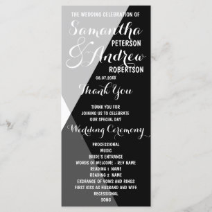 Modern black white triangles Wedding Program Programme