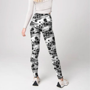 Modern Black & White Tropical Haiwaii Island Leggings