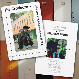 Modern Black White Two Photo Grad Party Invitation
