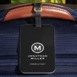 Modern Black White Typographic Monogram Luggage Tag<br><div class="desc">A professional vertical design in modern style with a black and white monogram emblem with large classic block typography initial monogram with name and title below. The text can easily be customised using the fields provided.</div>