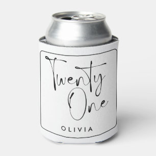Modern black white typography 21 photo birthday can cooler