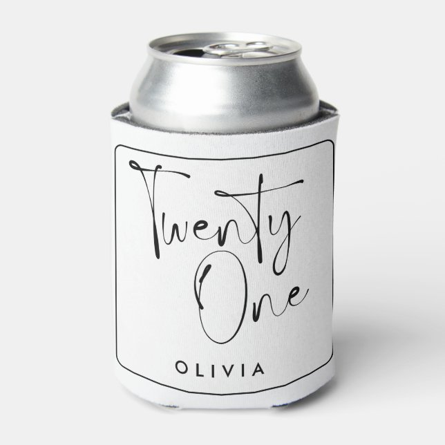 Modern black white typography 21 photo birthday can cooler (Can Front)