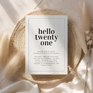 Modern black white typography 21 photo birthday invitation