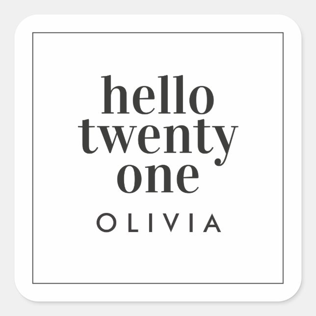 Modern black white typography 21 photo birthday square sticker (Front)