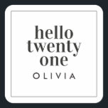 Modern black white typography 21 photo birthday square sticker<br><div class="desc">Modern minimal black and white typography photo simple contemporary 21st birthday party invite. Age can be customised.</div>