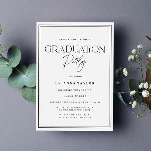 Modern Black White Typography Graduation Party Invitation