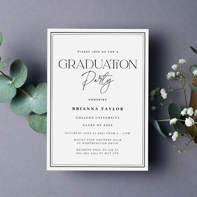 Modern Black White Typography Graduation Party Invitation (Creator Uploaded)