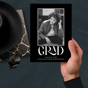 Modern Black White Typography Graduation Photo Announcement