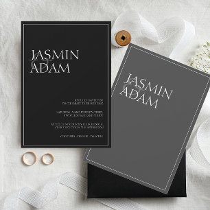 Modern Black White Typography Minimal Wedding Invitation