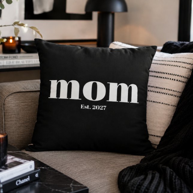 Modern Black White Typography Mum Established Gift Cushion (Creator Uploaded)