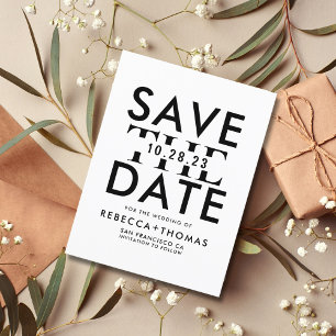 Modern Black White Typography Save the Date Invita Postcard