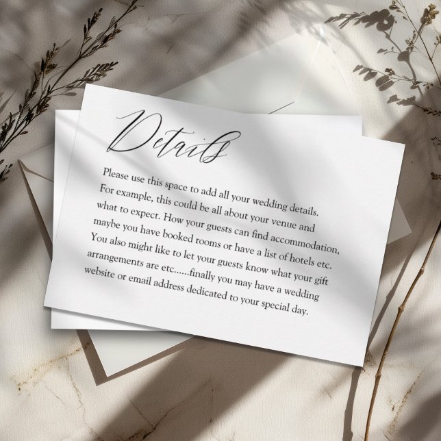 Modern Black & White Typography Wedding Details Enclosure Card (Creator Uploaded)