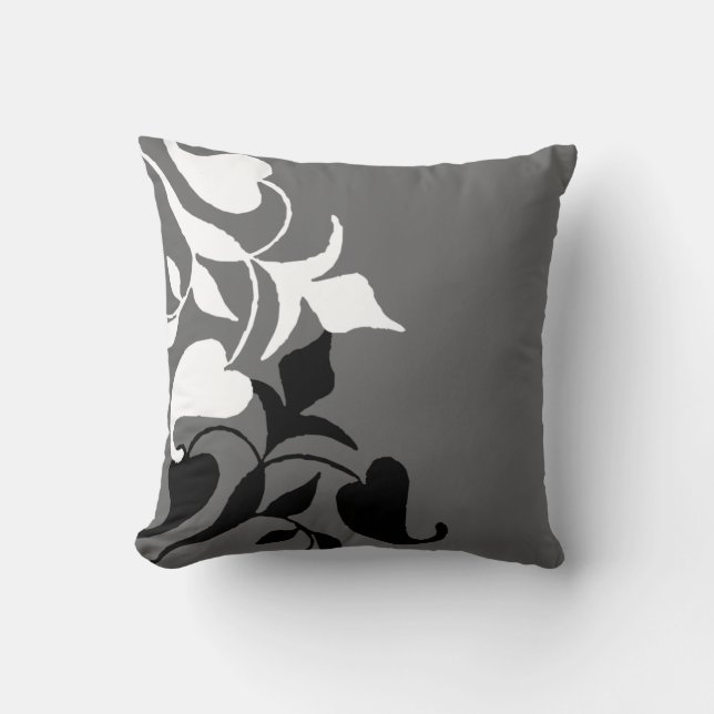 Modern Black & White Vine Grey Throw Pillow (Front)