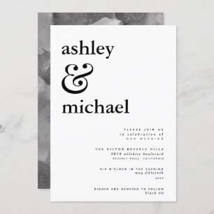 Modern Black & White Watercolor Ampersand Wedding Invitation