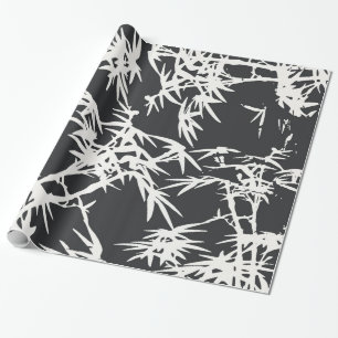 Modern black white watercolor bamboo plant pattern wrapping paper
