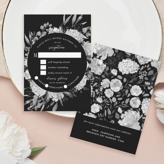 Modern Black & White Watercolor Floral Frame RSVP (Creator Uploaded)