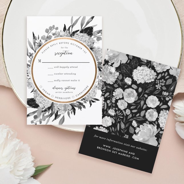 Modern Black & White Watercolor Floral Frame RSVP (Creator Uploaded)