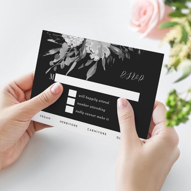 Modern Black & White Watercolor Floral RSVP Invitation (Creator Uploaded)