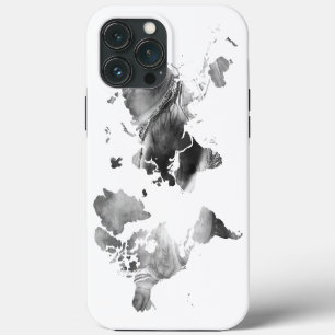 Modern Black White Watercolor World Map iPhone 13 Pro Max Case