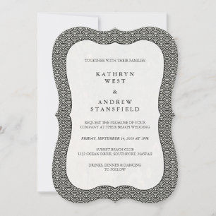 Modern Black+White Wave Pattern Wedding Invitation