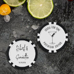 Modern Black White Wedding Drink Cocktail Bar Poker Chips<br><div class="desc">A modern wedding drink token poker chip in black and white with a cocktail illustration. Fully customisable text template with the couple's name in calligraphy script on the back. Use these customisable drink chips for your wedding bar as drink token for free drinks.</div>