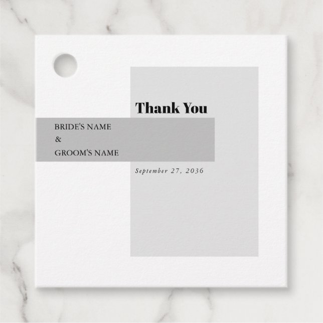 Modern Black & White Wedding Favour Tags (Front)