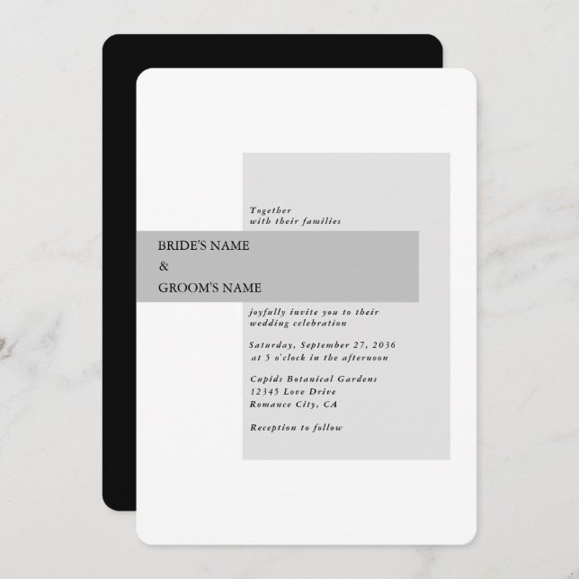 Modern Black & White Wedding  Invitation (Front/Back)