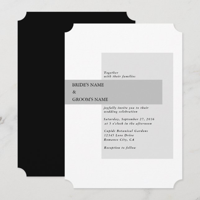 Modern Black & White Wedding  Invitation (Front/Back)
