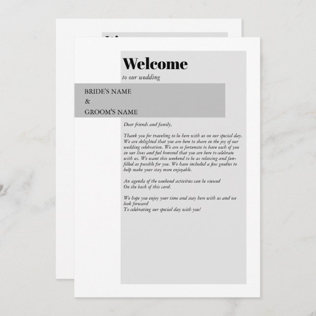 Modern Black & White Wedding Itinerary Programme (Front/Back)