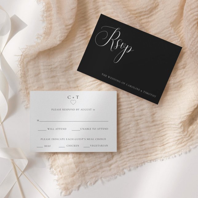 Modern Black & White Wedding Meal Choice RSVP Card (Creator Uploaded)