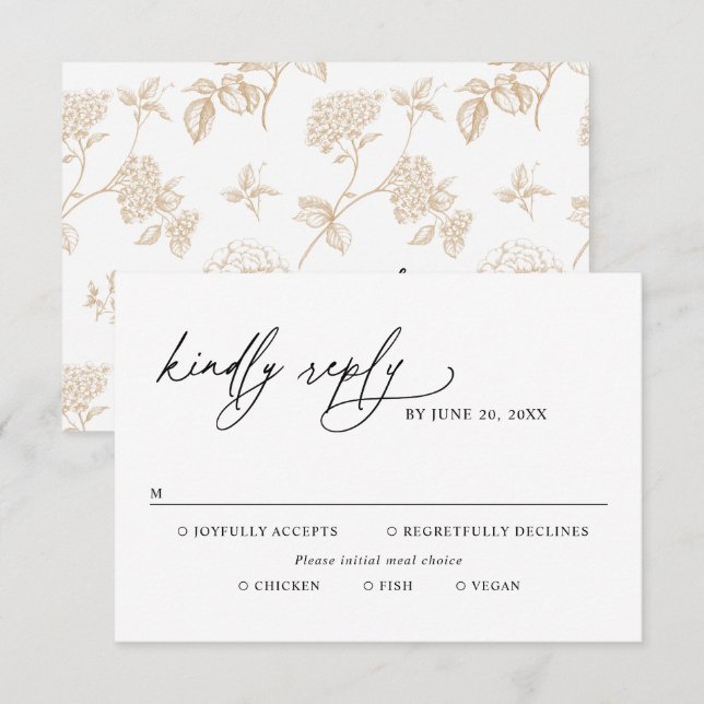 Modern Black & White Wedding Meal Options RSVP Card (Front/Back)