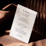 Modern Black & White Wedding | Minimalist Script Menu<br><div class="desc">Elevate your event’s dining experience with this modern black and white script wedding menu. Featuring a minimalist design and elegant typography,  it’s perfect for weddings,  rehearsal dinner,  anniversaries,  birthdays,  and other special occasions. Customise the text to match your event’s details and create a cohesive look that impresses your guests.</div>