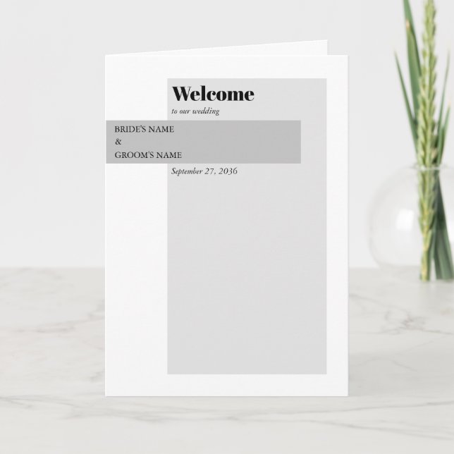 Modern Black & White Wedding Order of Service Programme (Front)