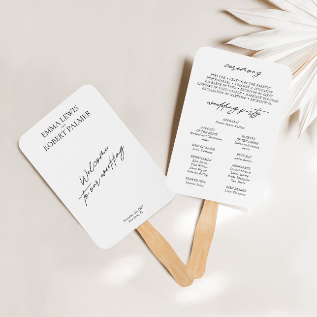 Modern Black & White Wedding  Program Fans  (Modern Black & White Wedding Program Fans)