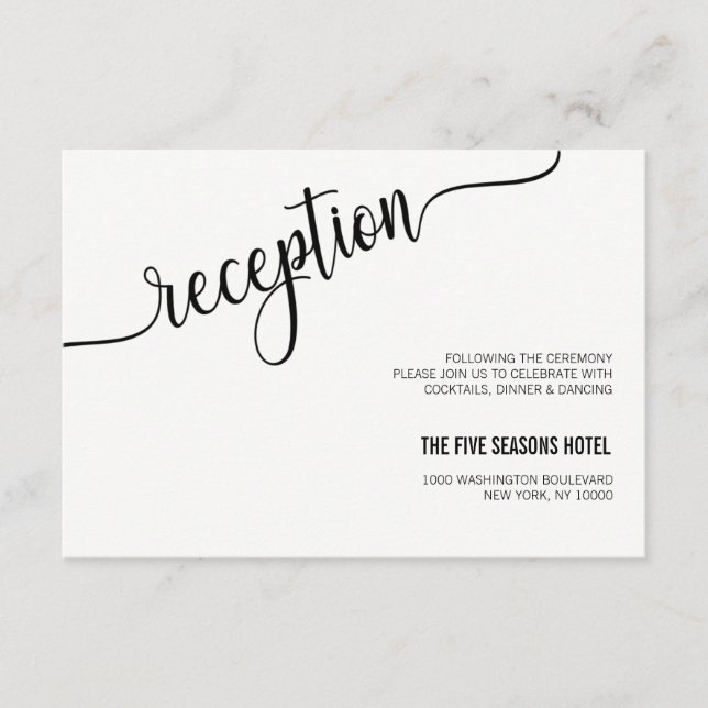 Modern Black White Wedding RECEPTION Insert Card (Front)