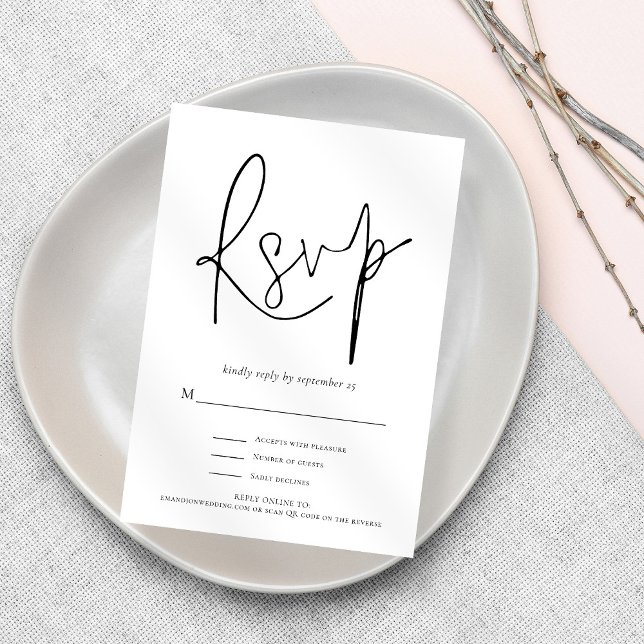 Modern Black White Wedding RSVP Card (Creator Uploaded)