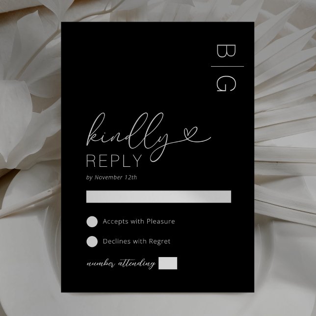 Modern Black White Wedding RSVP Card (Creator Uploaded)