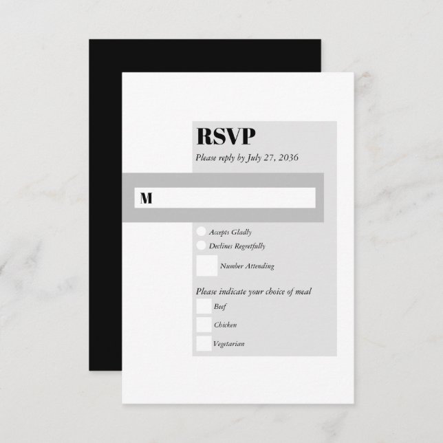 Modern Black & White Wedding  RSVP Card (Front/Back)