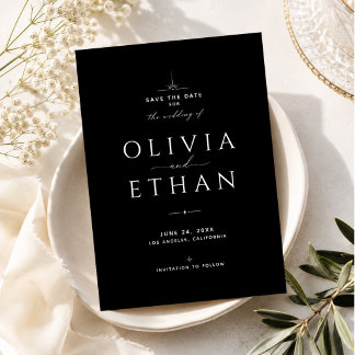 Modern Black White Wedding Save The Date Invitation