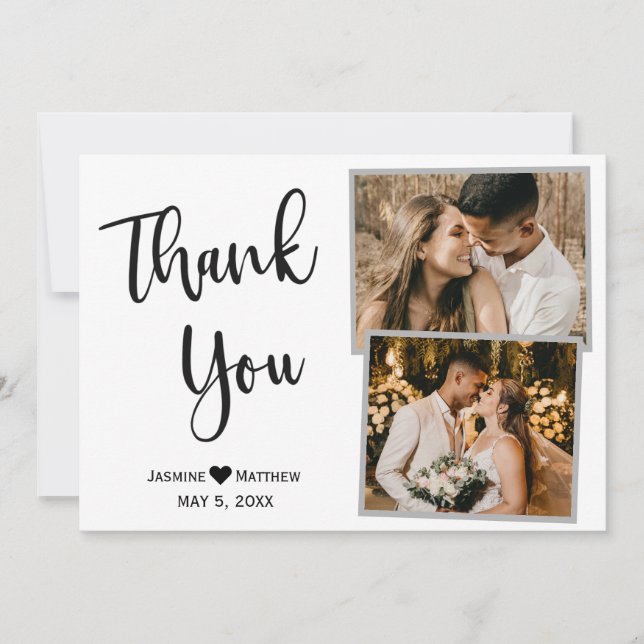 Modern Black White Wedding Thank You Collage Card (Front)