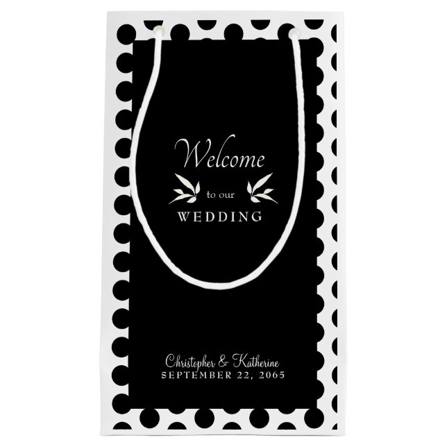 Modern Black & White Wedding Welcome Favour  Small Gift Bag (Front)