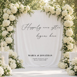 Modern Black White Wedding Welcome Sign Tapestry