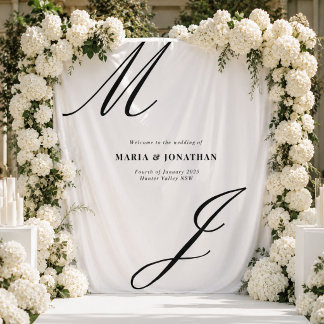 Modern Black White Wedding Welcome Sign Tapestry