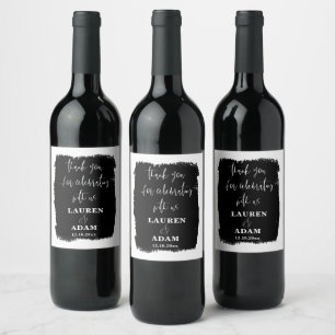 Modern Black & White Wedding  Wine Label