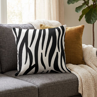 Modern Black & White Zebra Stripe Abstract Pattern Cushion