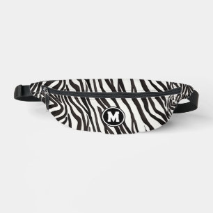 Modern Black White Zebra Stripe With Bold Monogram Bum Bags